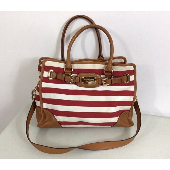 Michael Kors Stripe Red Purse Satchel Bag - Picture 1 of 10